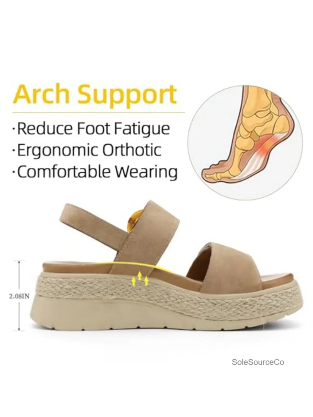 Women's Espadrille Platform Wedge Sandals with Arch Support, Low Heel,